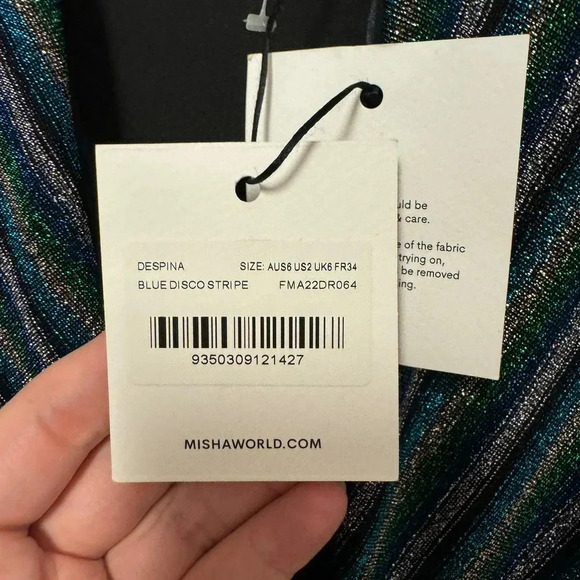 NWT $329 MISHA Despina Metallic Striped Cut-Out Midi Dress - Picture 8 of 9